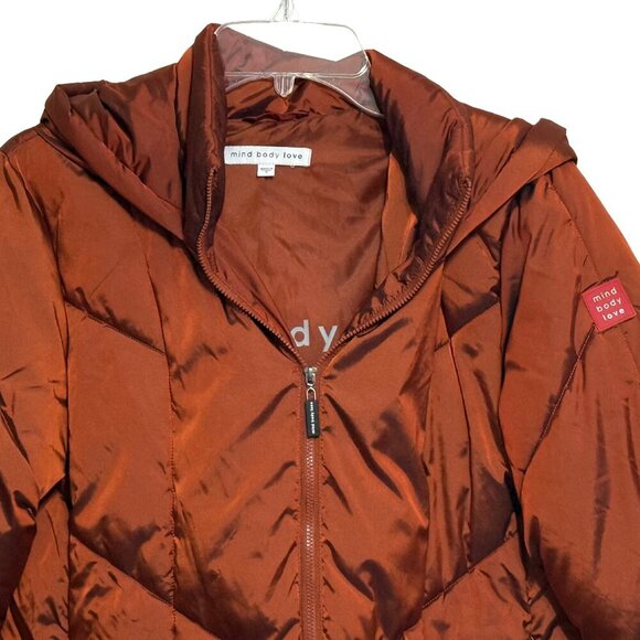 Womens Mind Body Love Burnt Orange Puffer Jacket - Size Small - Picture 3 of 10
